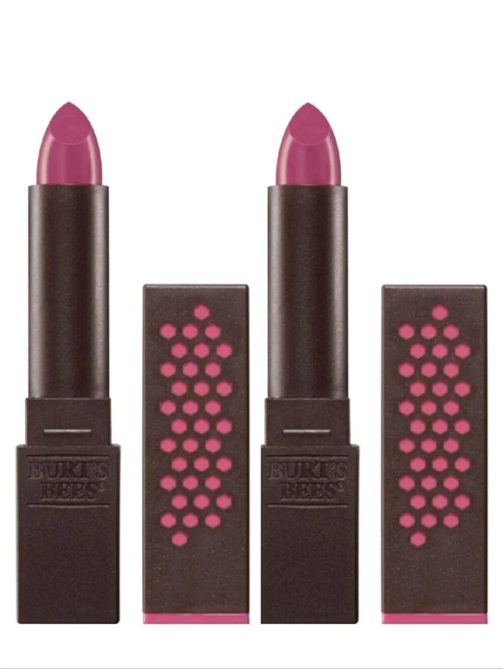 ☆NEW☆SET OF 2☆Burt's Bees 100% Natural Satin Lipstick 512 FUCHSIA FLOOD, 2 Tubes